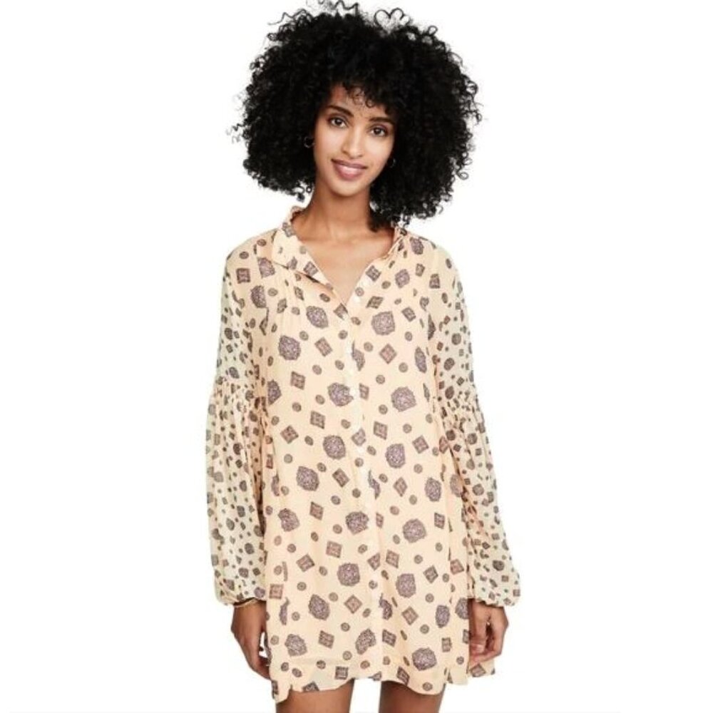 Free People Womens Turn Turn Mini Dress Tea Beige Cream Combo Size XS